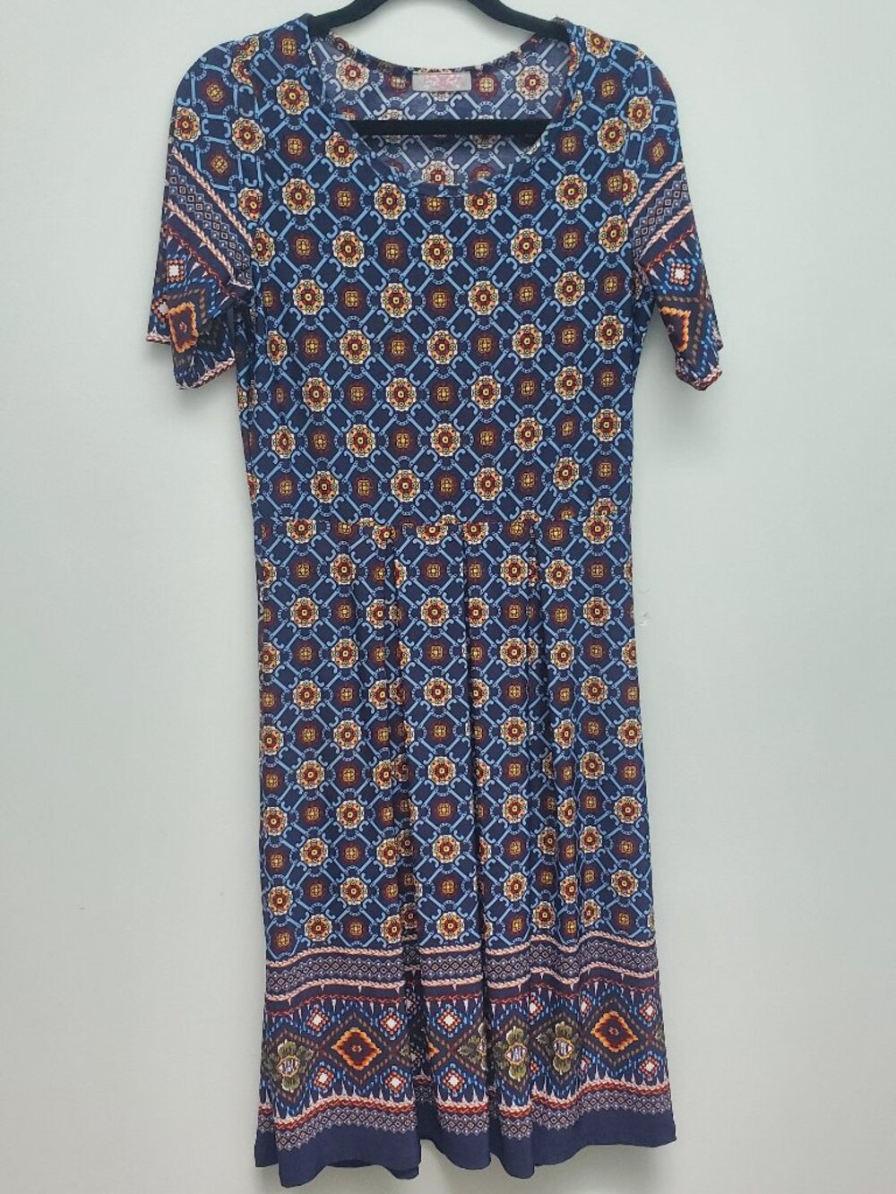 Pretty Young Thing PYT Boho Aztec Medallion Print Midi Dress Navy Blue Orange